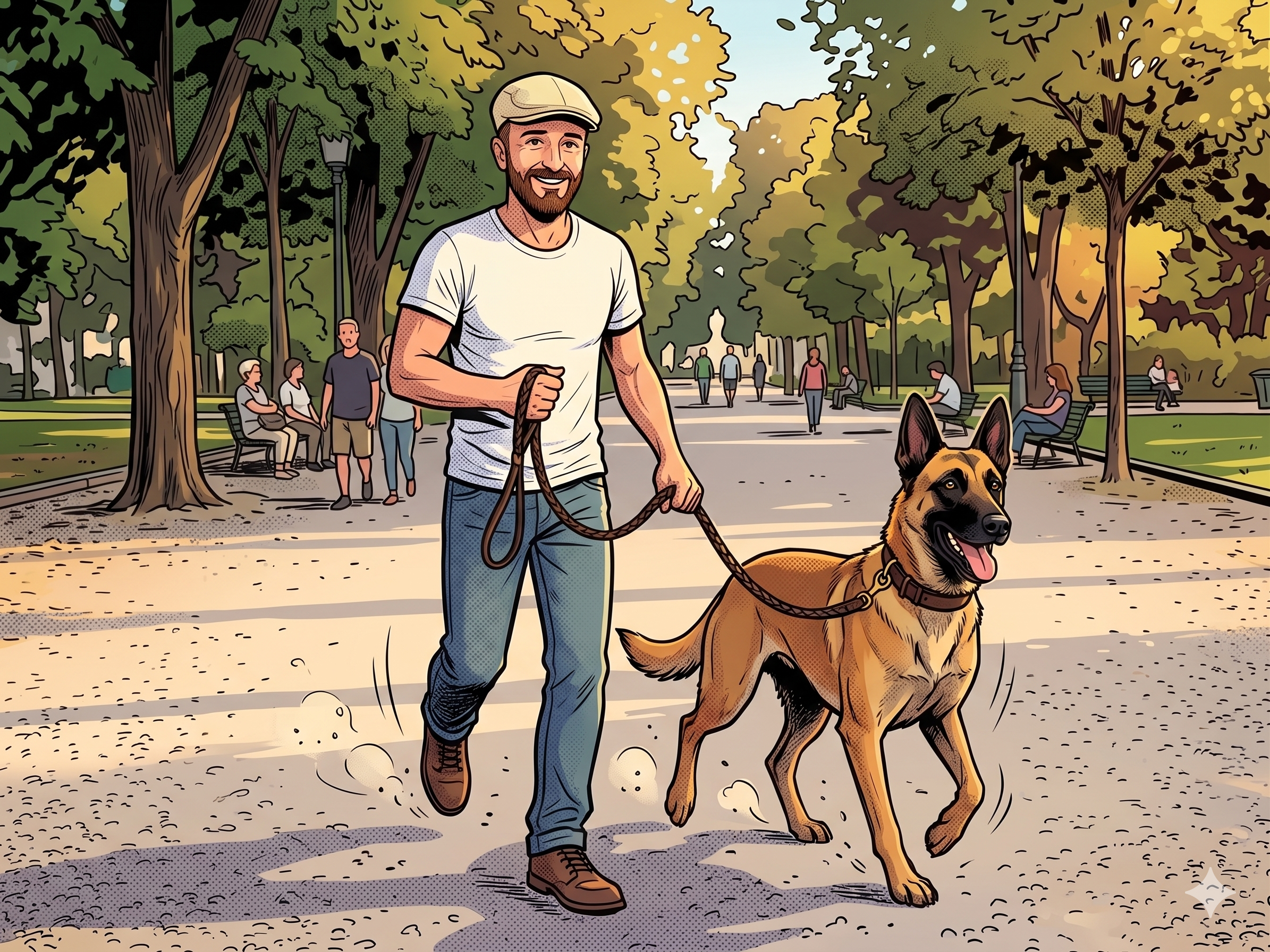 Antonio e il suo cane, in un’illustrazione Dog’s Angels